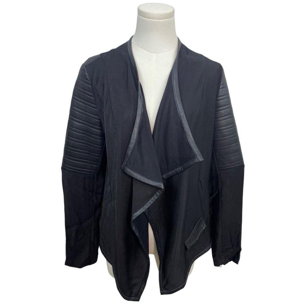 Generation Love Black Draped Open Front Jacket W/ Leather Quilted Sleeves - New